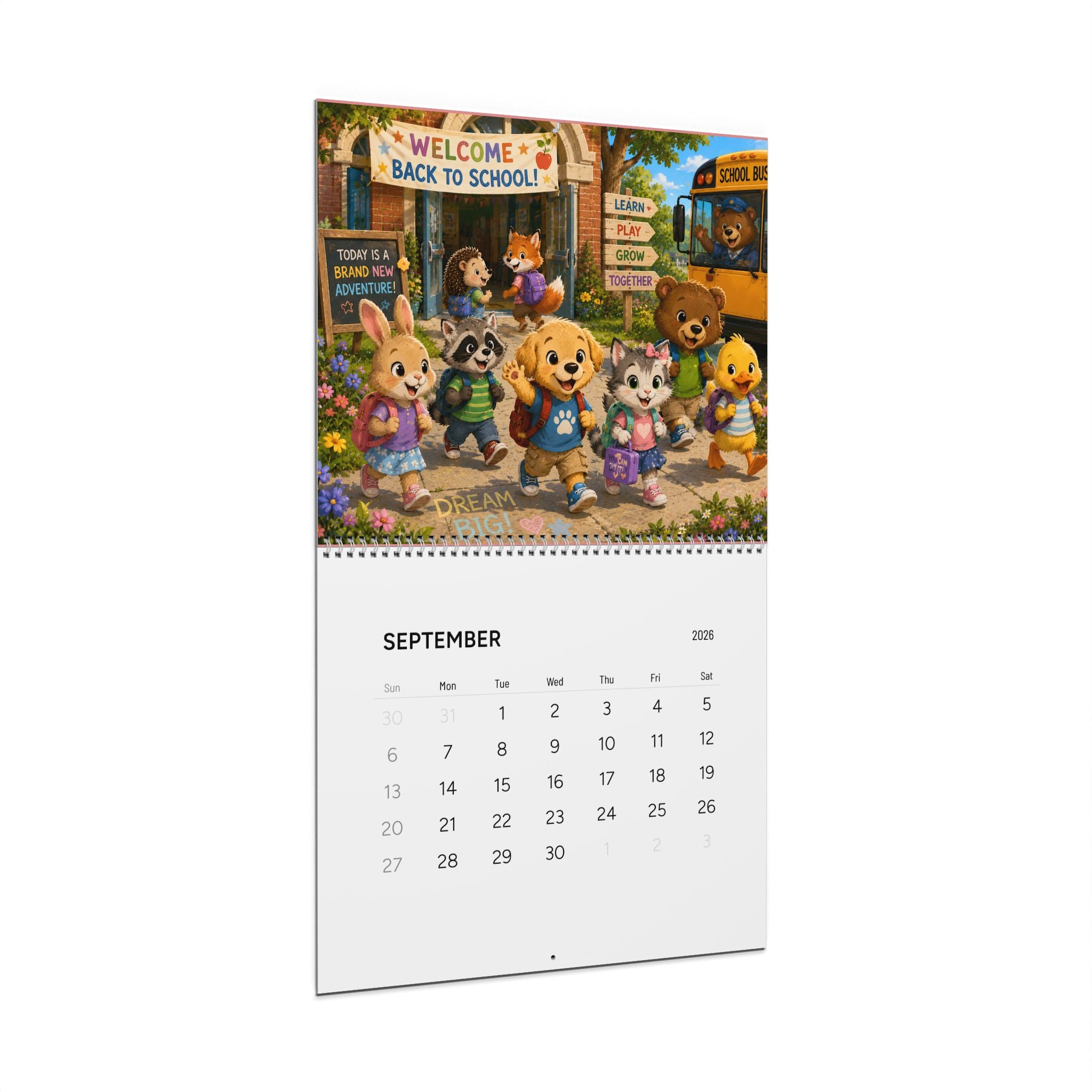 2026 Cute Cartoon Animals Wall Calendar — Monthly Illustrated Animal Scenes