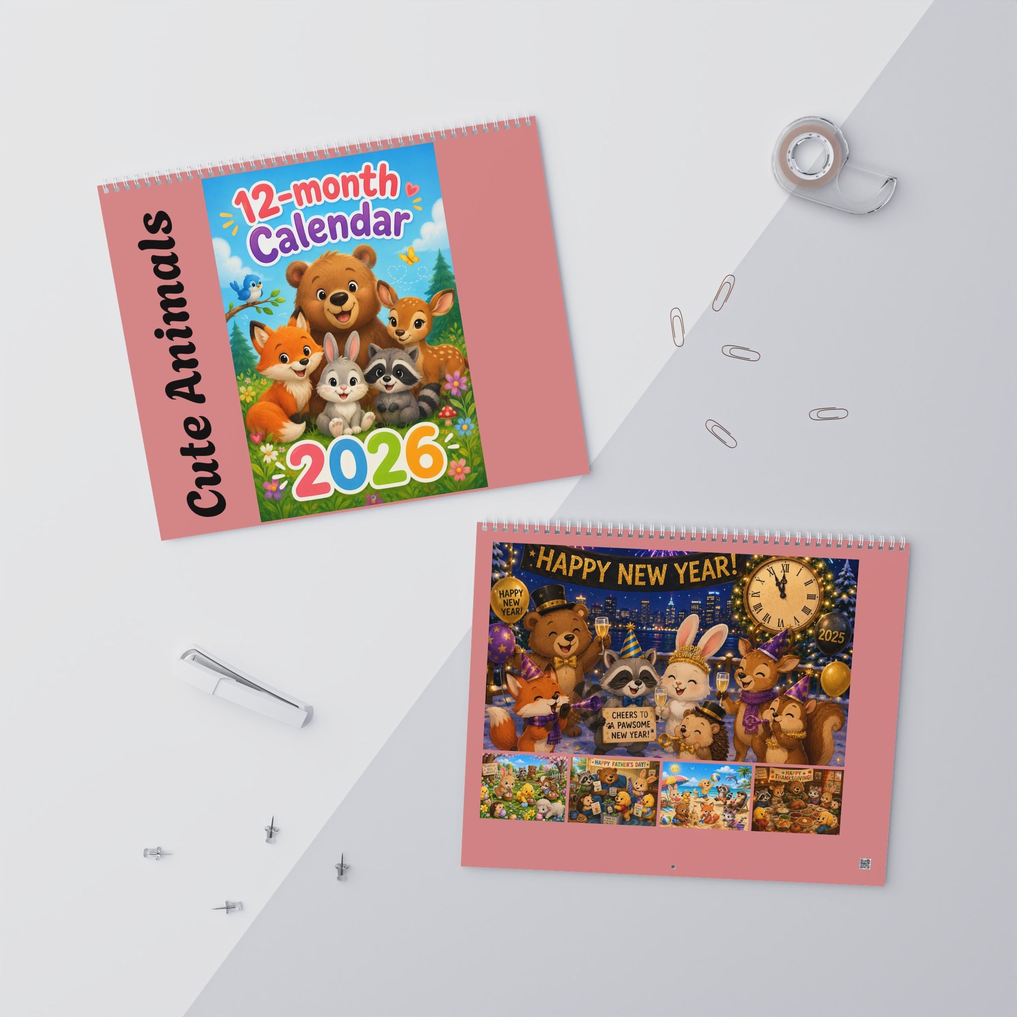 2026 Cute Cartoon Animals Wall Calendar — Monthly Illustrated Animal Scenes