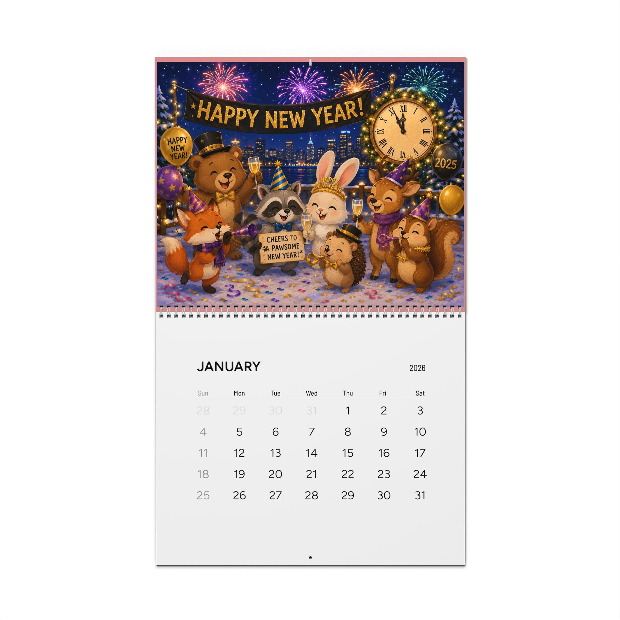2026 Cute Cartoon Animals Wall Calendar — Monthly Illustrated Animal Scenes